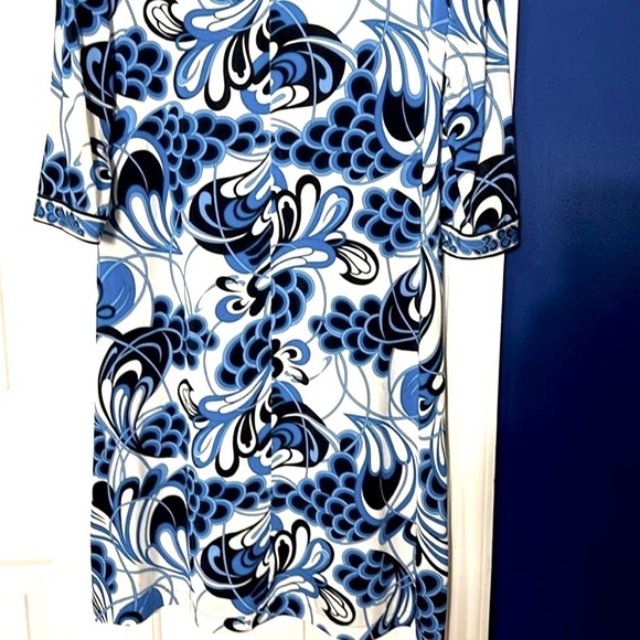 Women’s Averardo-Bessi Italian Made Floral Blue Black & White Mid Length Dress - Picture 7 of 9